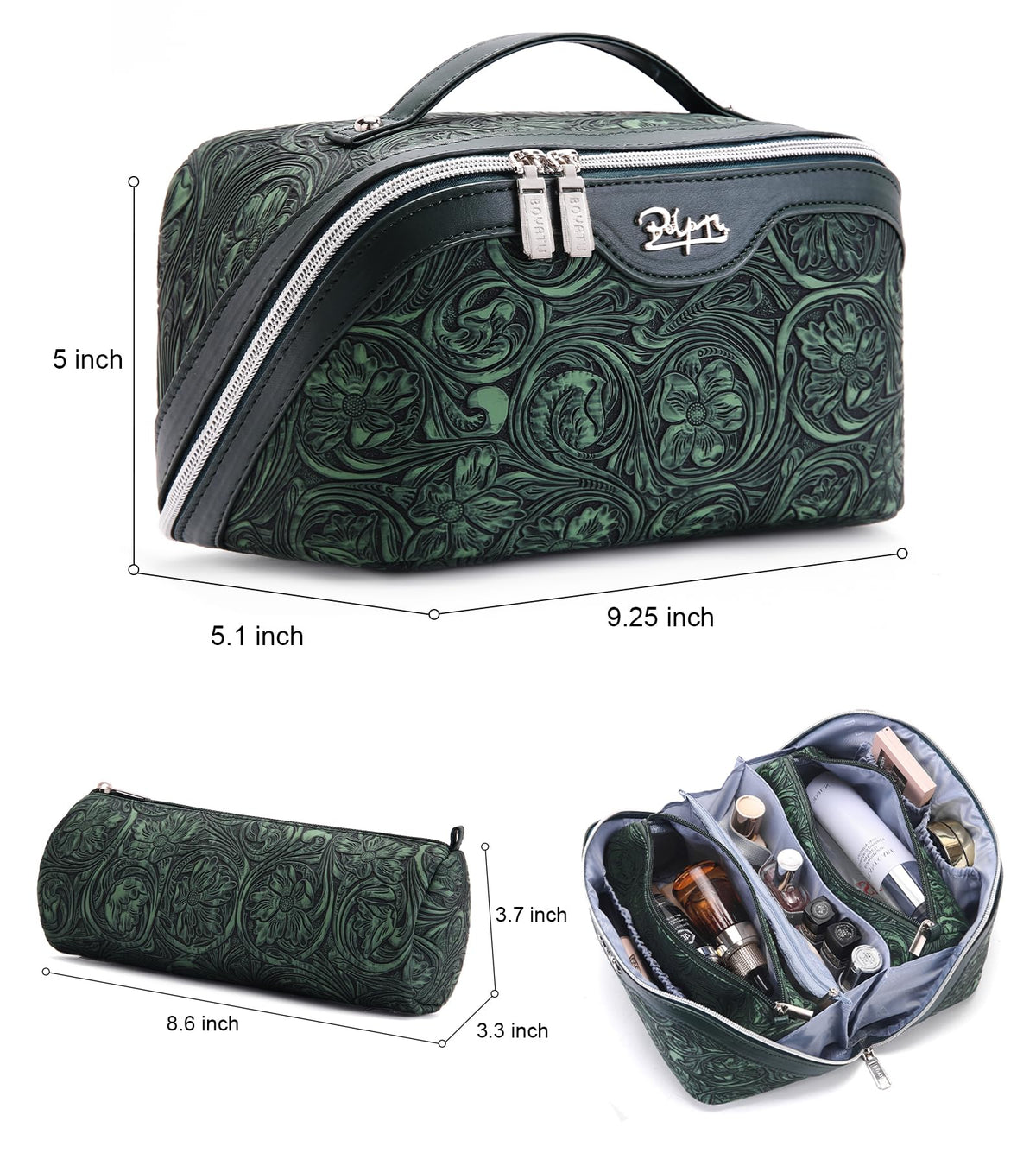 BOYATU waterproof leather makeup organizer bag side view