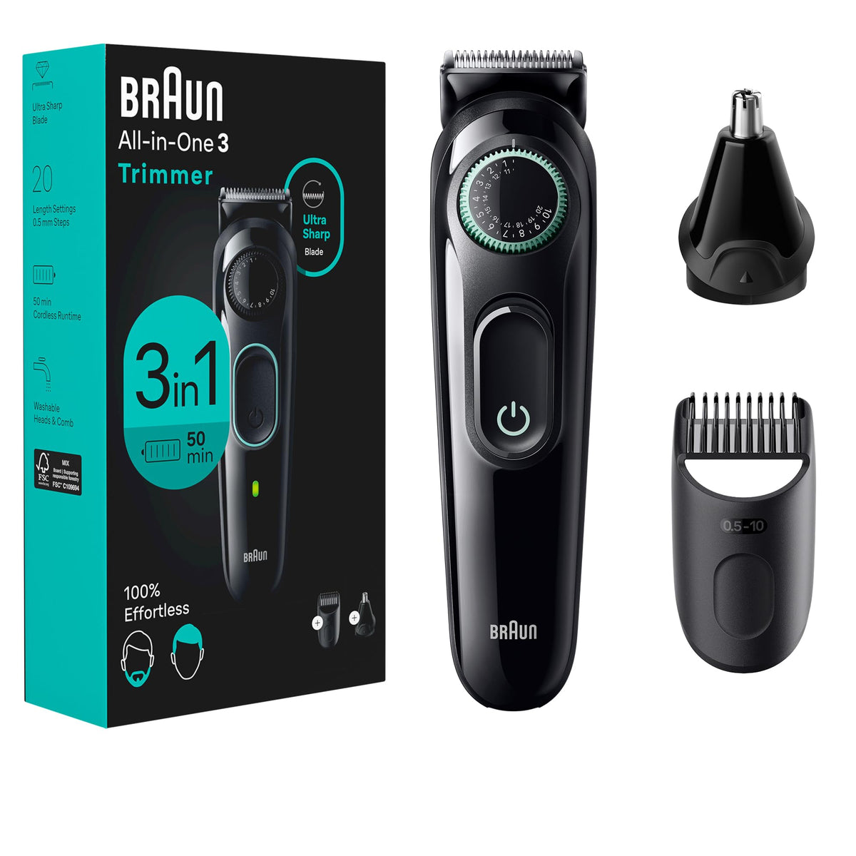 Braun All-in-One Style Kit front view with trimmer head