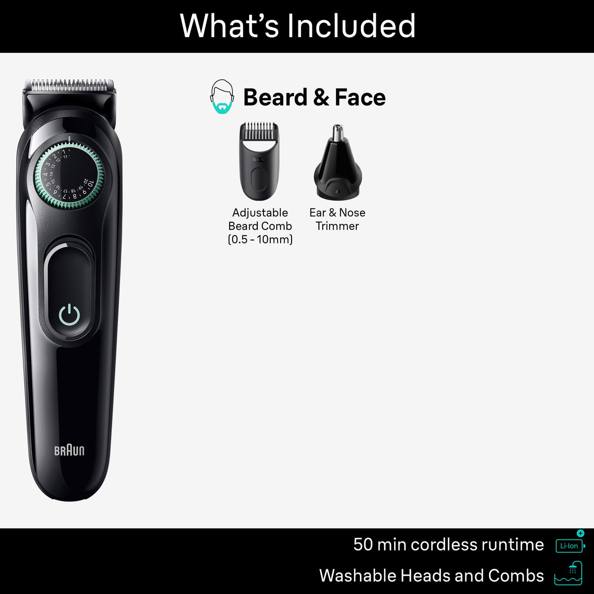 Braun All-in-One Style Kit showing Precision Wheel with length settings