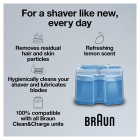 Braun Clean & Renew Cartridge showing alcohol-based cleaning solution