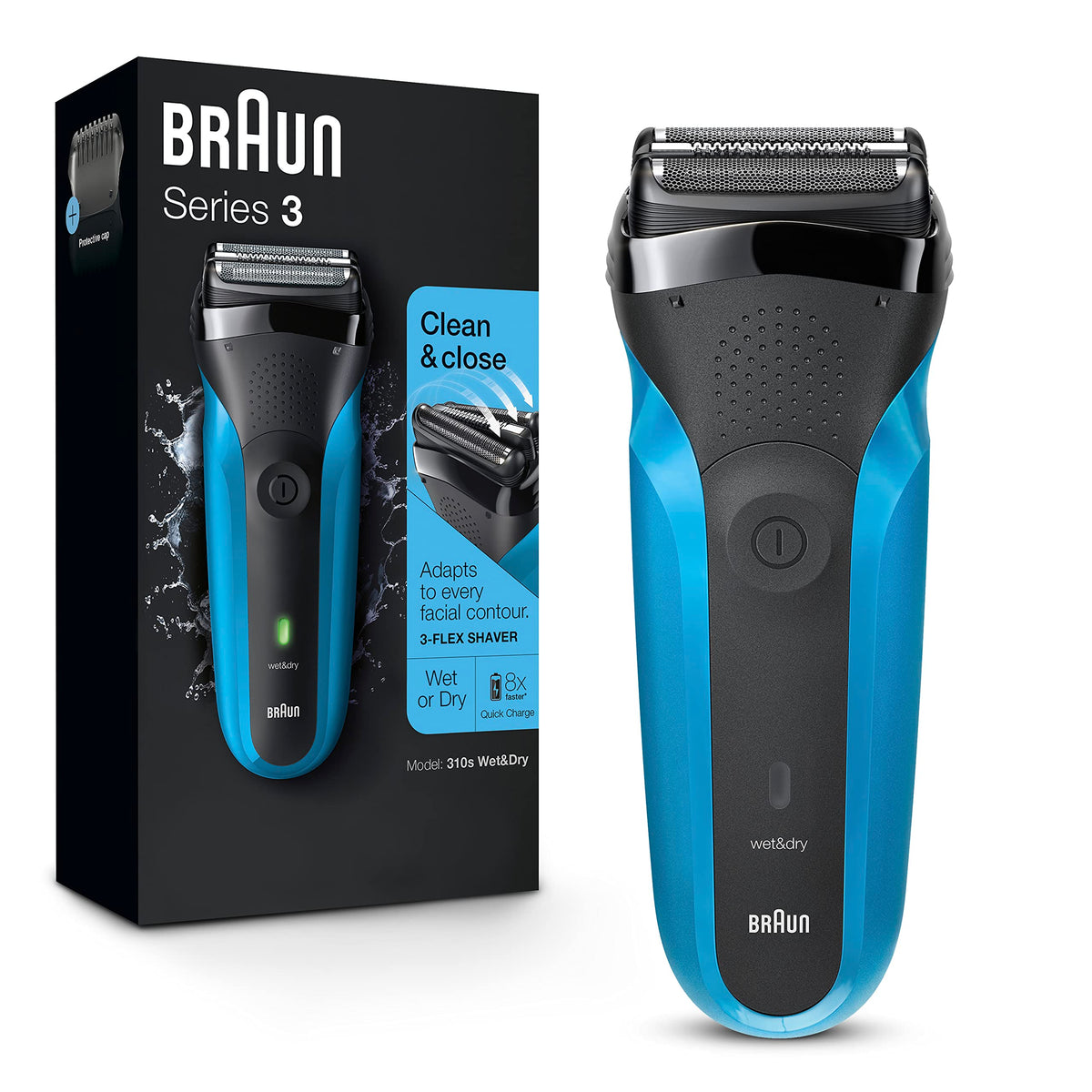 Braun Series 3 3010s Electric Shaver front view with protective cap