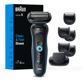 Braun Series 5 5120s electric shaver front view with blue finish