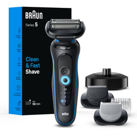 Braun Series 5 5150cs electric shaver front view with blue finish
