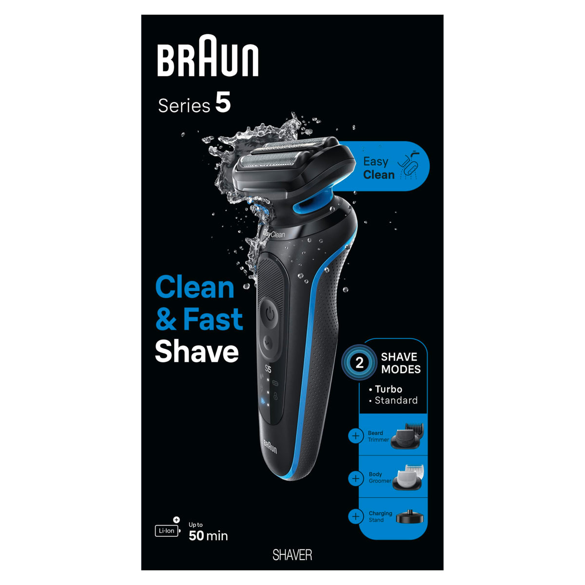 Braun Series 5 5150cs electric shaver showing wet and dry use