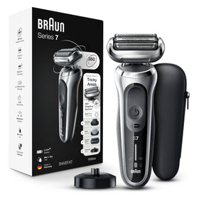 Braun Series 7 7032cs Flex Electric Razor front view, silver