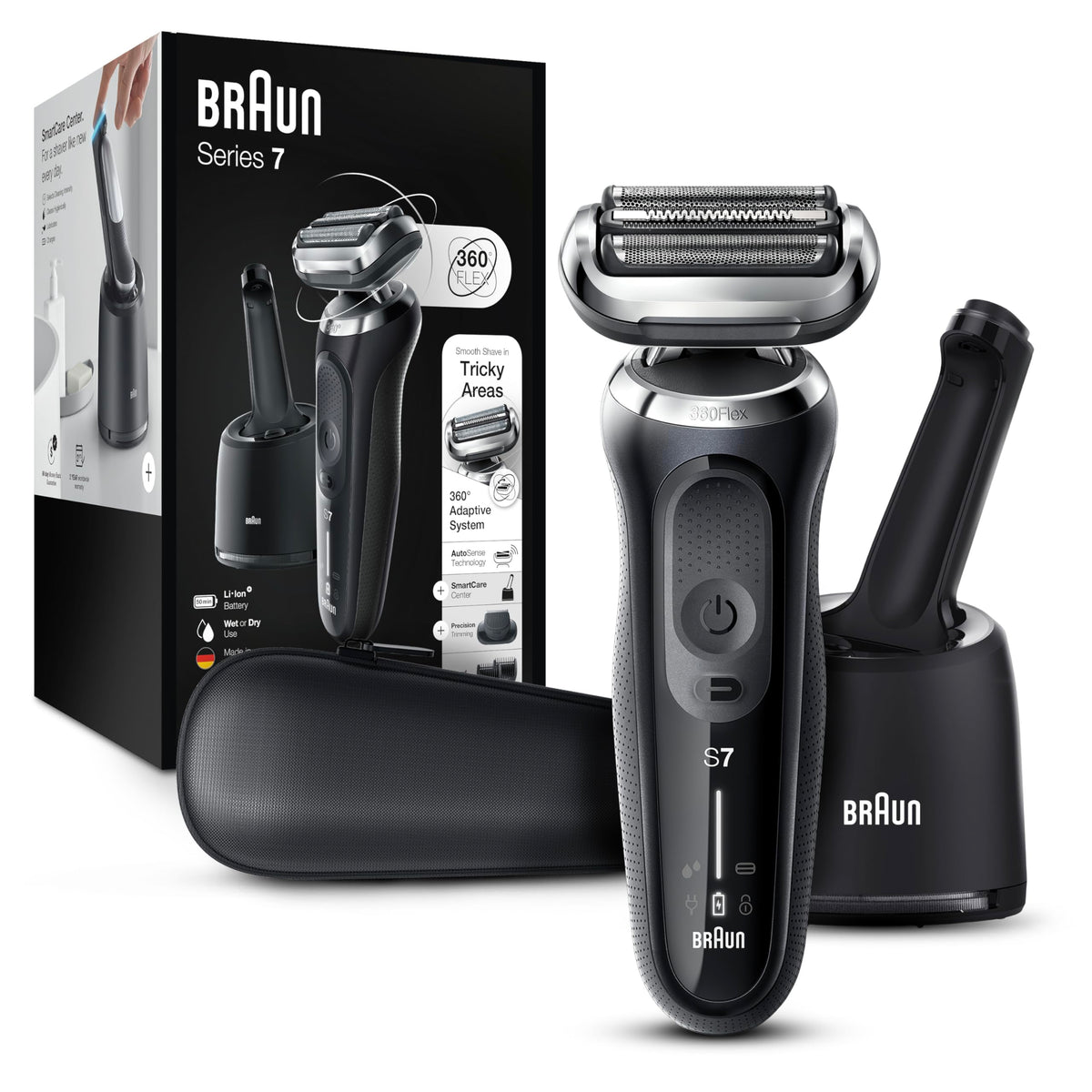 Braun Series 7 7075cc Electric Razor front view with SmartCare Center