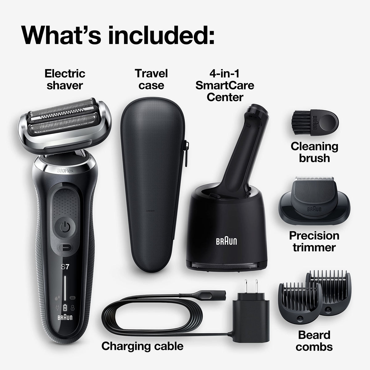 Braun Series 7 7075cc Electric Razor side view showing beard trimmer attachment