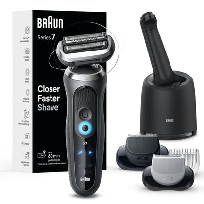 Braun Series 7 7177cc electric shaver front view in space grey