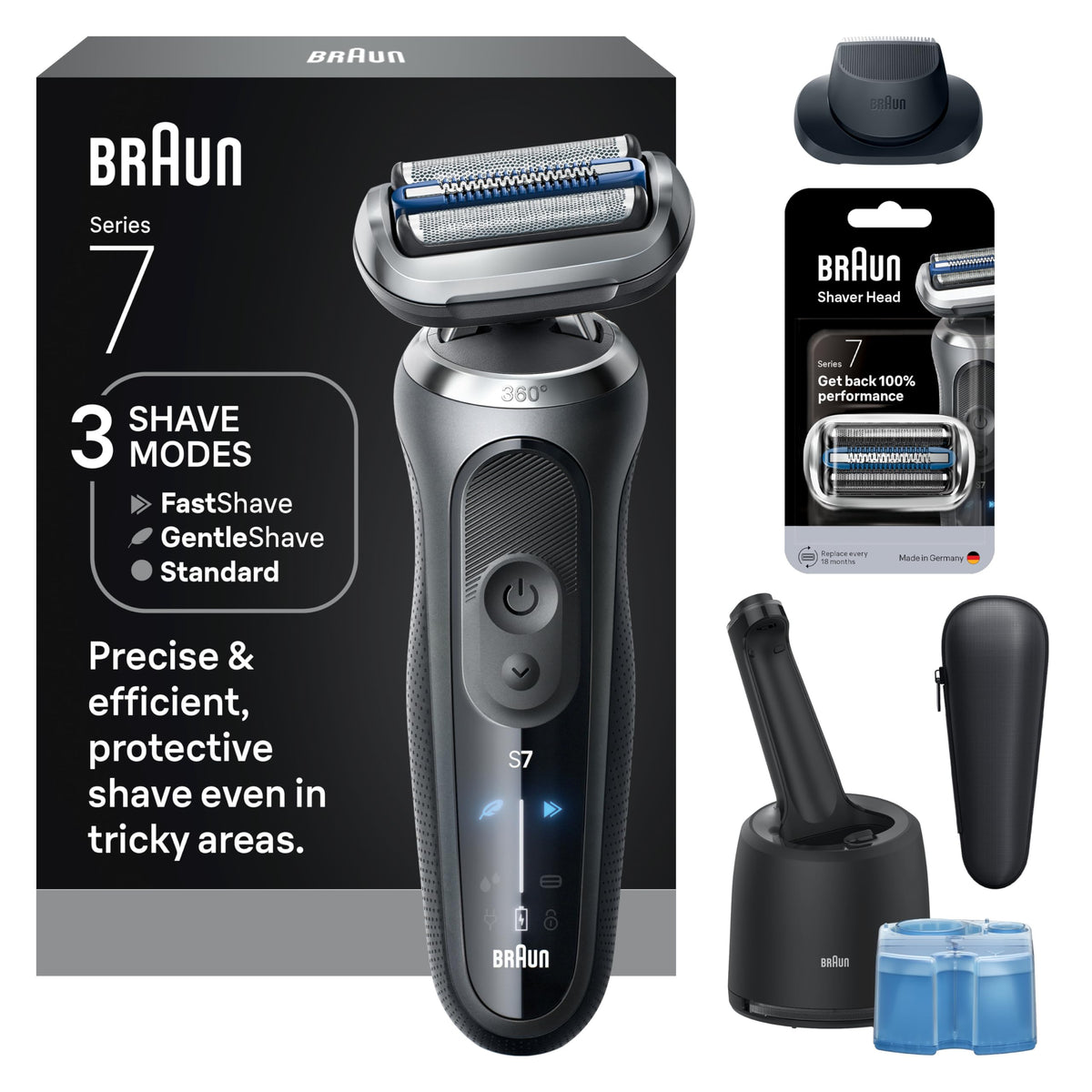Braun Series 7 Electric Shaver front view with grey finish