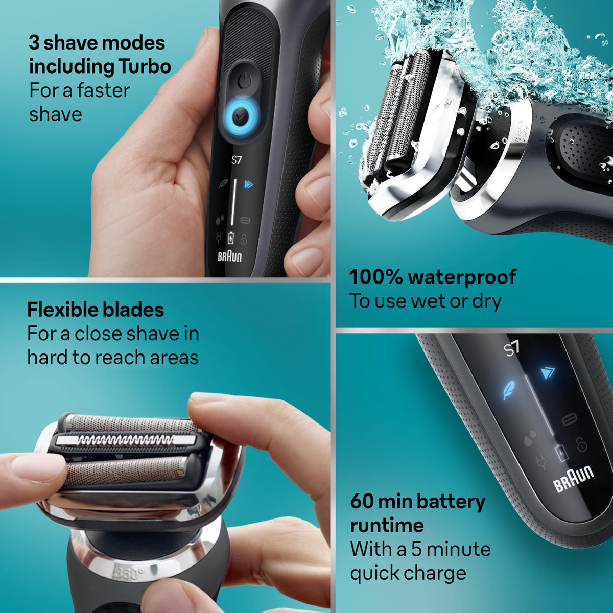 Braun Series 7 Electric Shaver side view showcasing the contour head