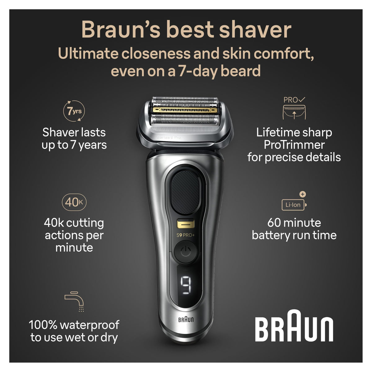 Braun Series 9 PRO+ Electric Razor charging stand and cleaning brush