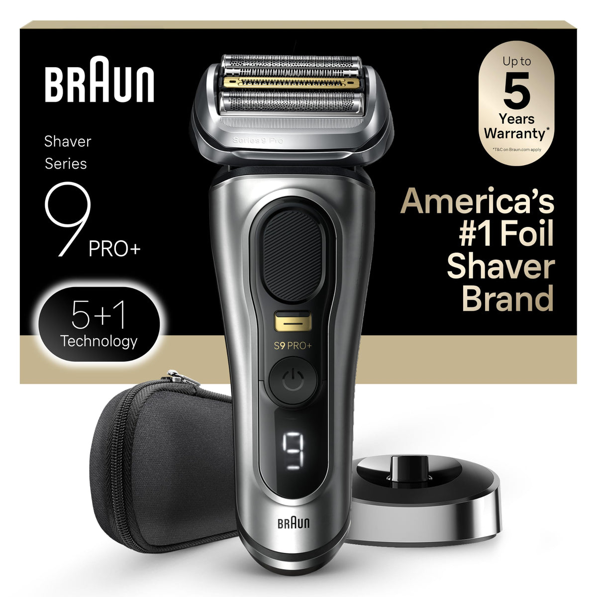 Braun Series 9 PRO+ Electric Razor front view with Precision ProTrimmer