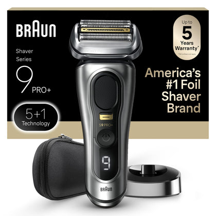 Braun Series 9 PRO+ Electric Razor front view with Precision ProTrimmer