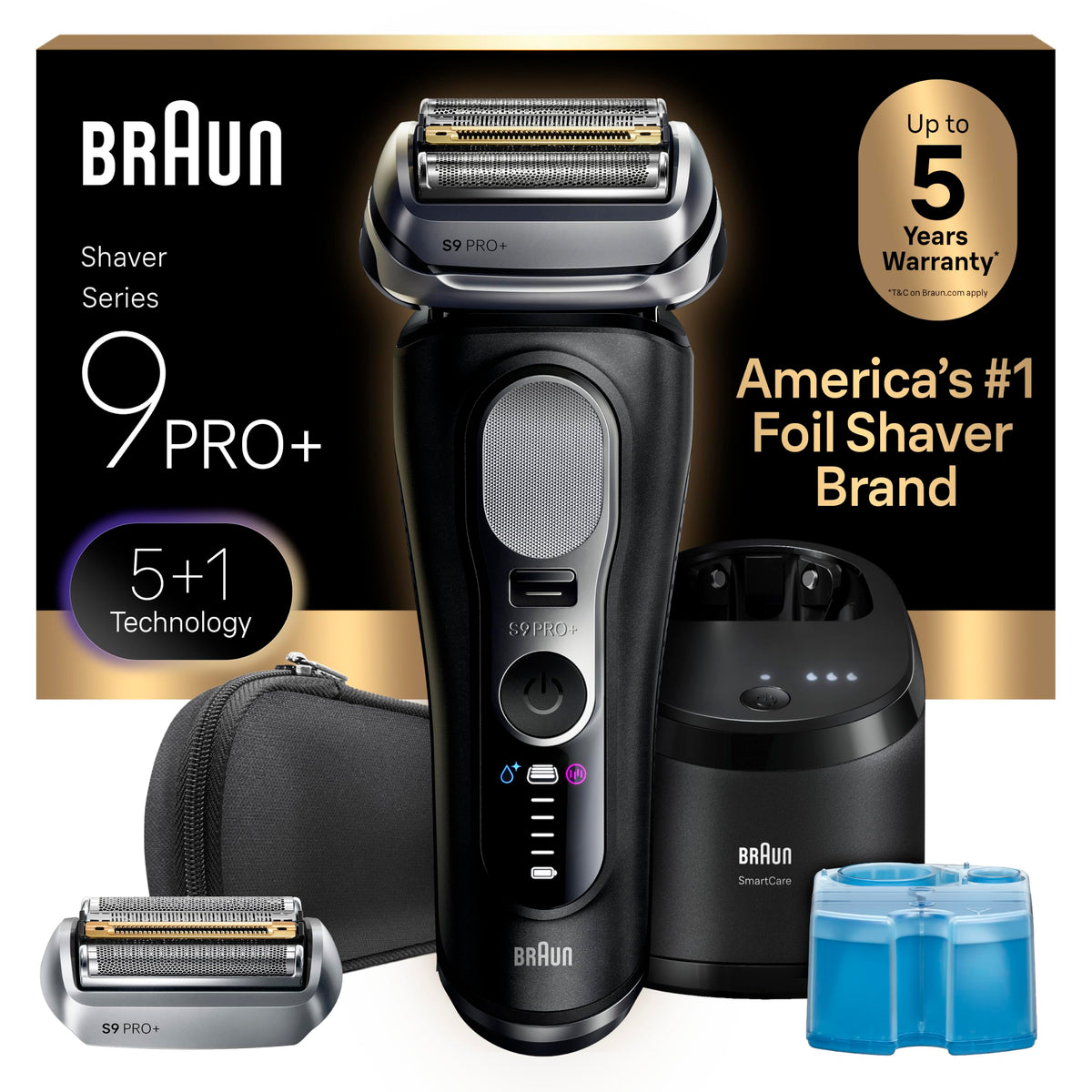 Braun Series 9 PRO+ Electric Shaver front view with black finish