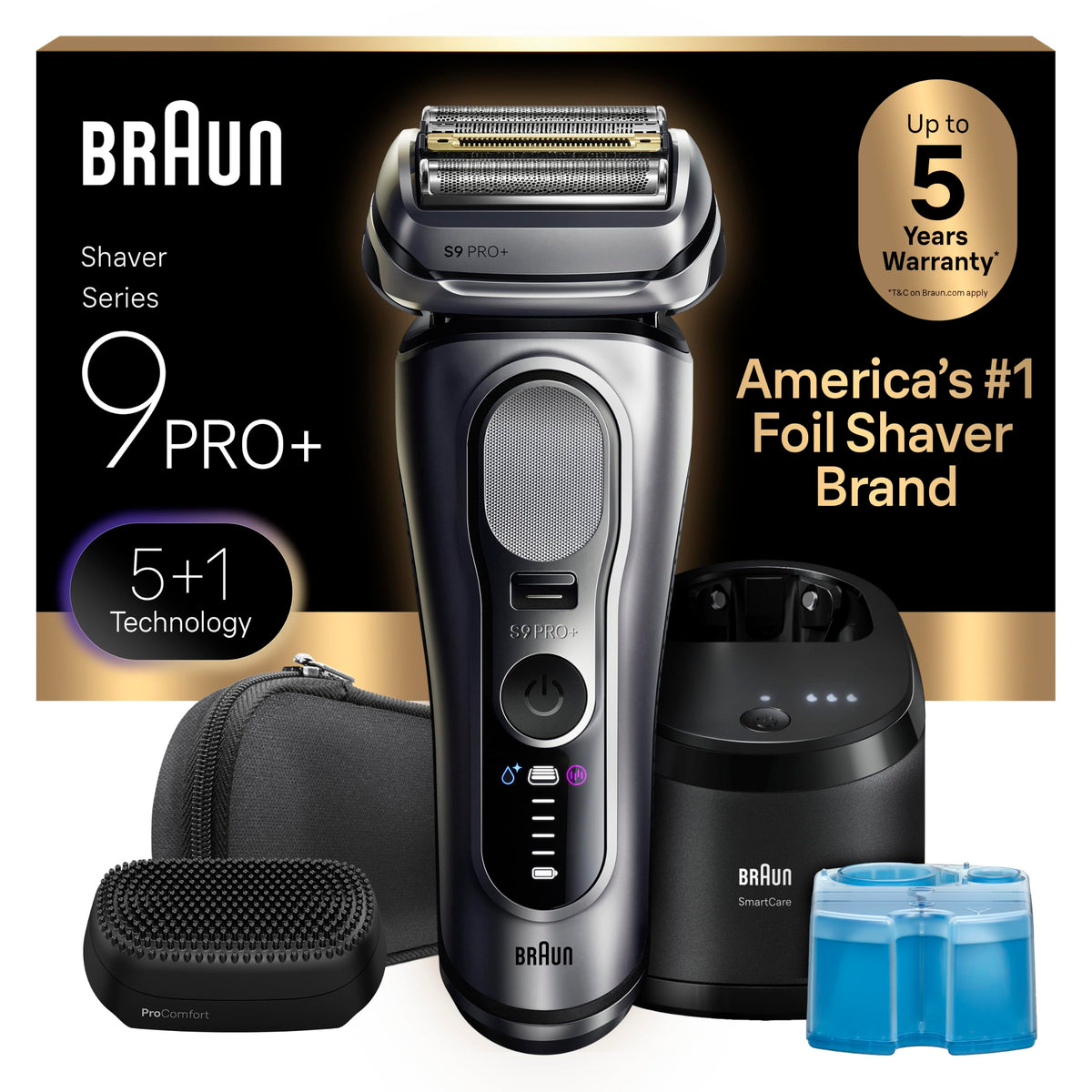 Braun Series 9 PRO+ Electric Shaver front view with silver finish