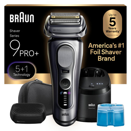 Braun Series 9 PRO+ Electric Shaver front view with silver finish