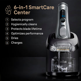 Braun Series 9 PRO+ Electric Shaver showing all included accessories