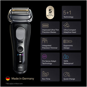 Braun Series 9 PRO+ Electric Shaver side view showcasing foil technology