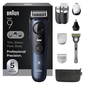 Braun Series 9 PRO grooming kit front view with trimmer and razor