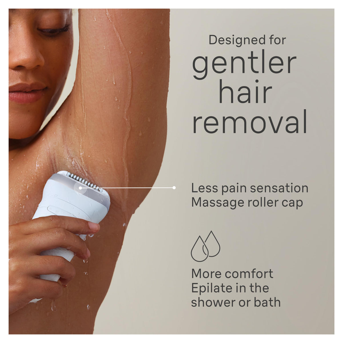 Braun Silk-épil 7 Epilator side view showing massage roller cap