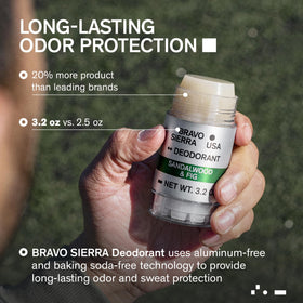 Bravo Sierra Aluminum-Free Men's Deodorant side view, showing packaging details