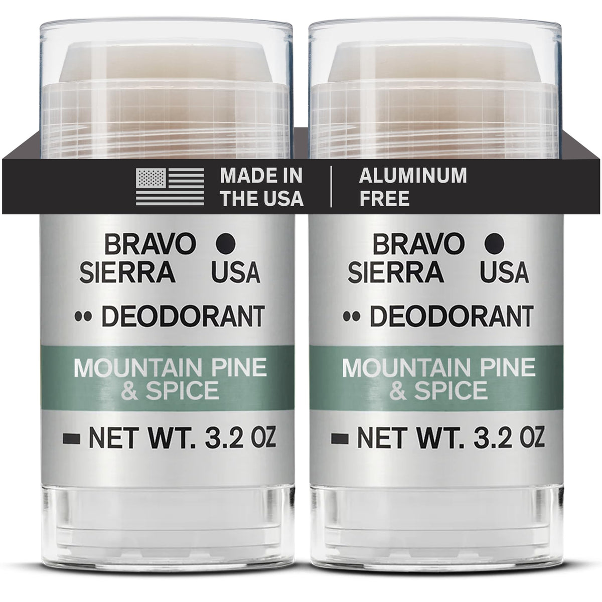 Bravo Sierra Aluminum-Free Mens Deodorant 2-Pack Mountain Pine & Spice front view