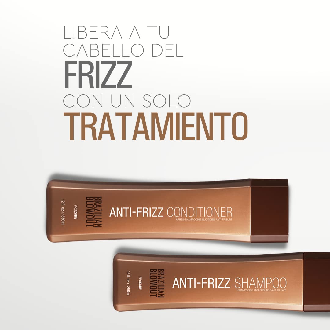 BRAZILIAN BLOWOUT Anti-Frizz Shampoo and Conditioner in a bathroom setting