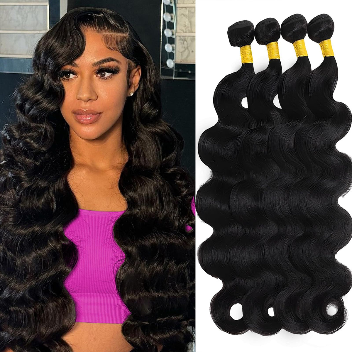Brbeawor 14A Brazilian Body Wave Hair Extensions 18-24 Inch bundles