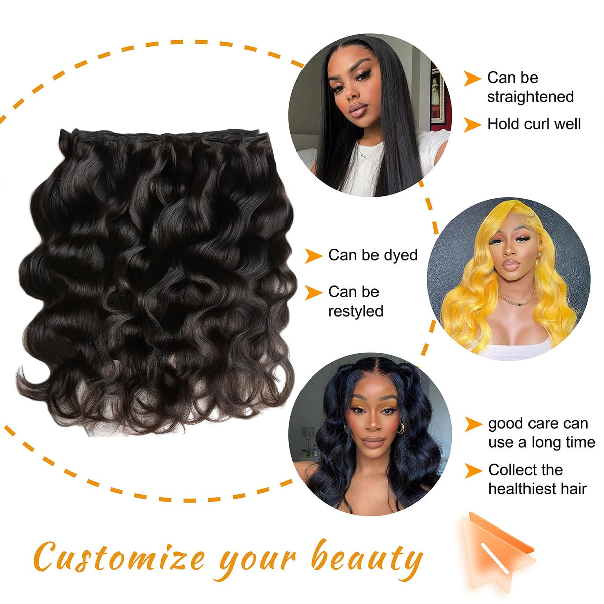 Brbeawor hair extensions natural black colour display