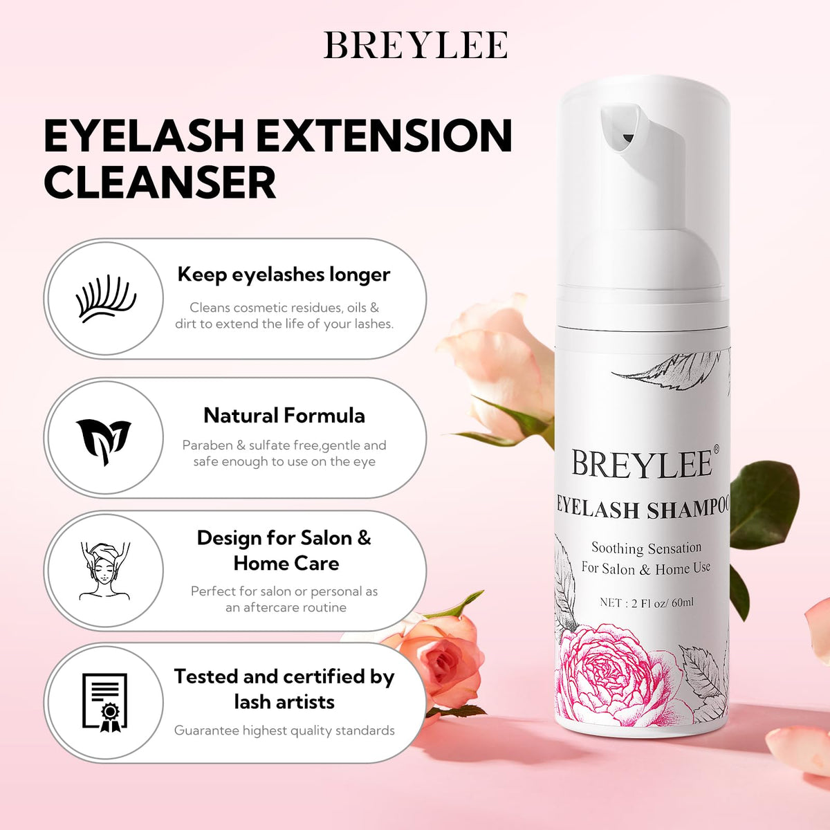BREYLEE Eyelash Extension Cleanser Foam with brush details