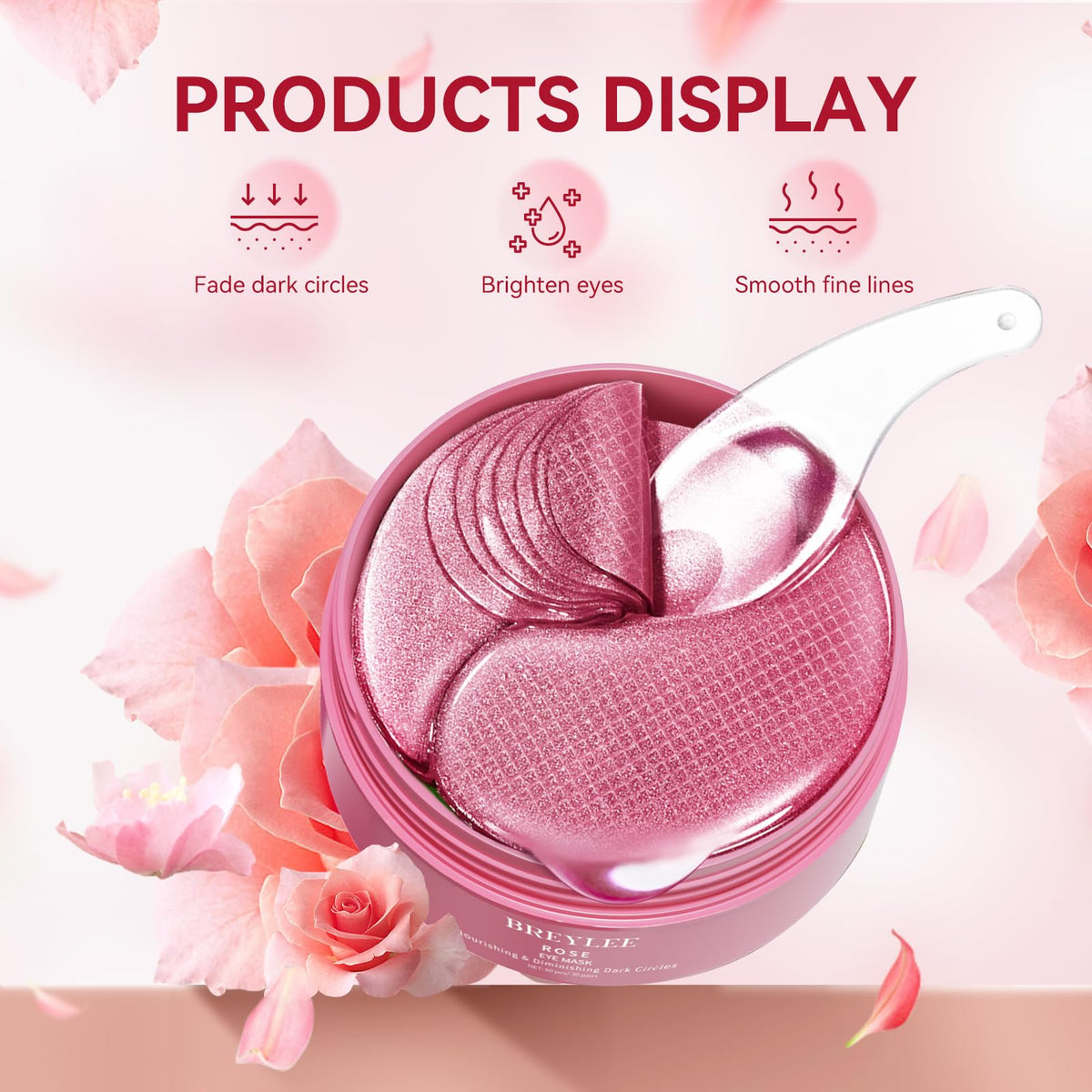 BREYLEE Rose Eye Mask patches on a vanity table