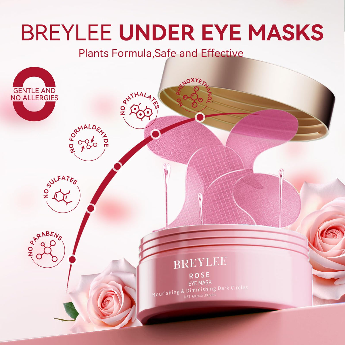 BREYLEE Rose Eye Mask with hyaluronic acid ingredient detail