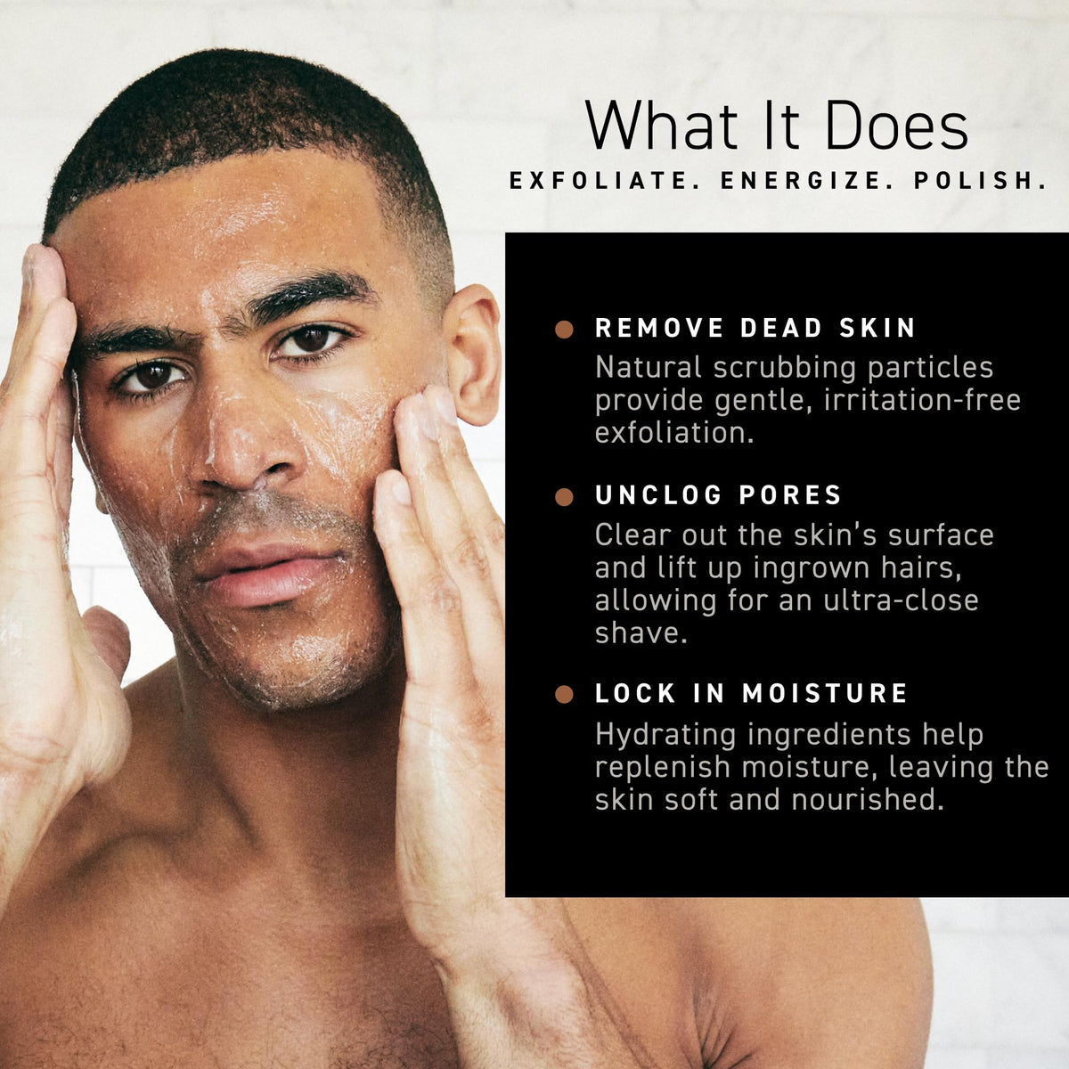 Brickell Men's Renewing Face Scrub side view showing packaging