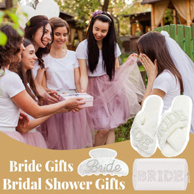 Bridal slippers laid out beside the makeup bag