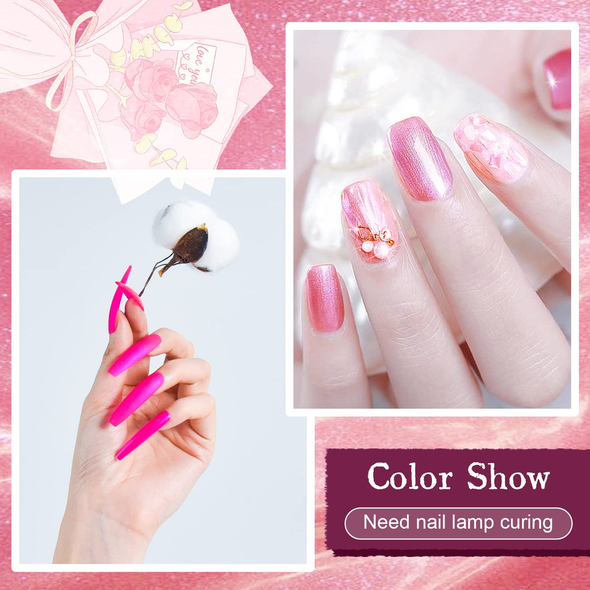 Bright pink and yellow gel nail polish from JODSONE set