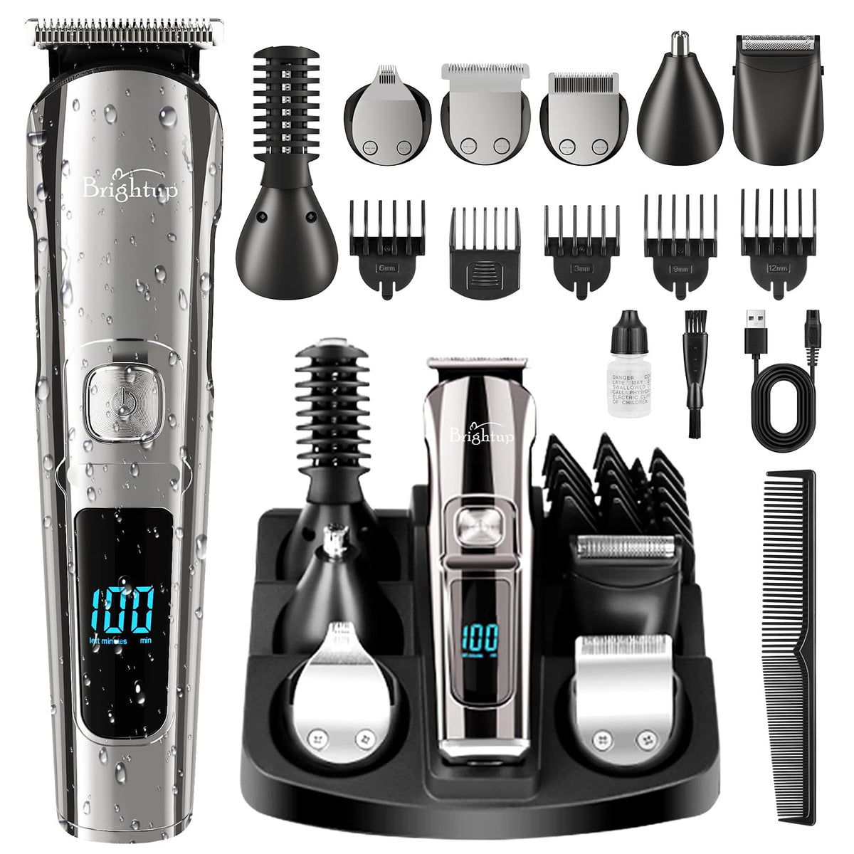 Brightup Beard Trimmer complete kit with trimmer heads and combs