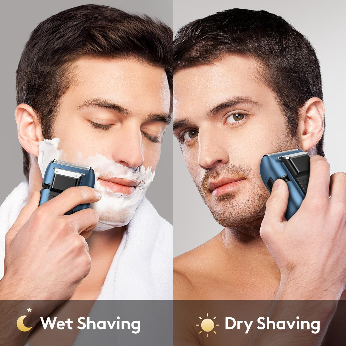 Brightup Electric Foil Shaver with LED display showing battery life
