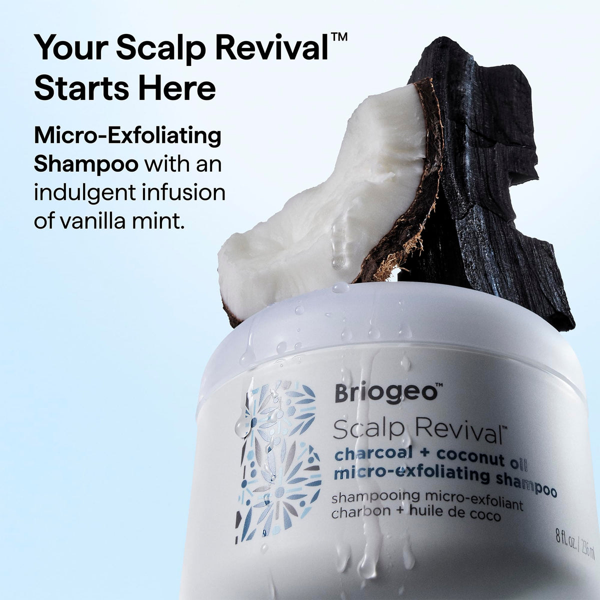 Briogeo Scalp Revival Shampoo packaging with ingredients listed
