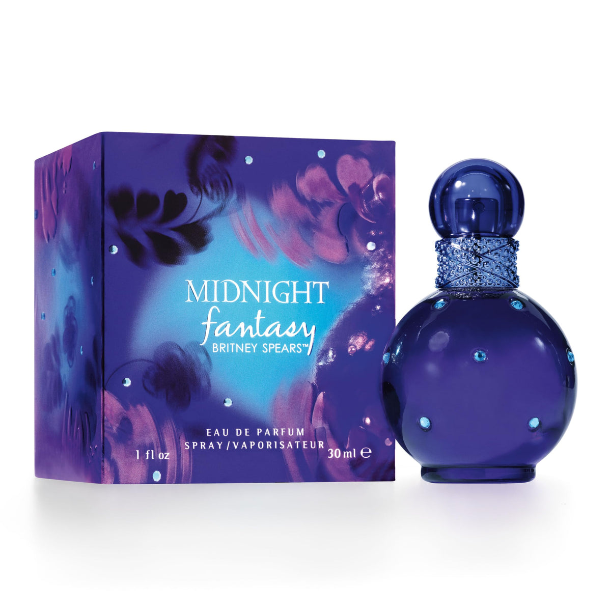 Britney Spears Midnight Fantasy Eau De Parfum side view with cap