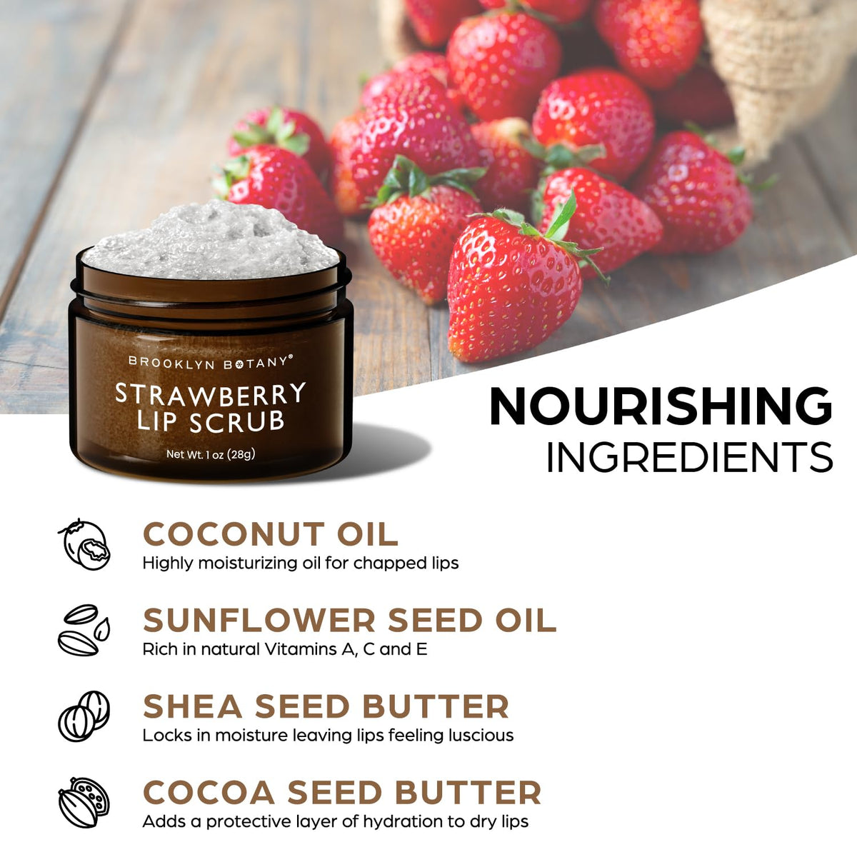 Brooklyn Botany Lip Scrub Exfoliator 1 oz ingredients list