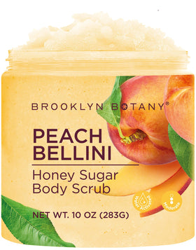 Brooklyn Botany Peach Bellini Honey Sugar Scrub front view with packaging