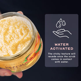 Brooklyn Botany Peach Bellini Honey Sugar Scrub in use during shower