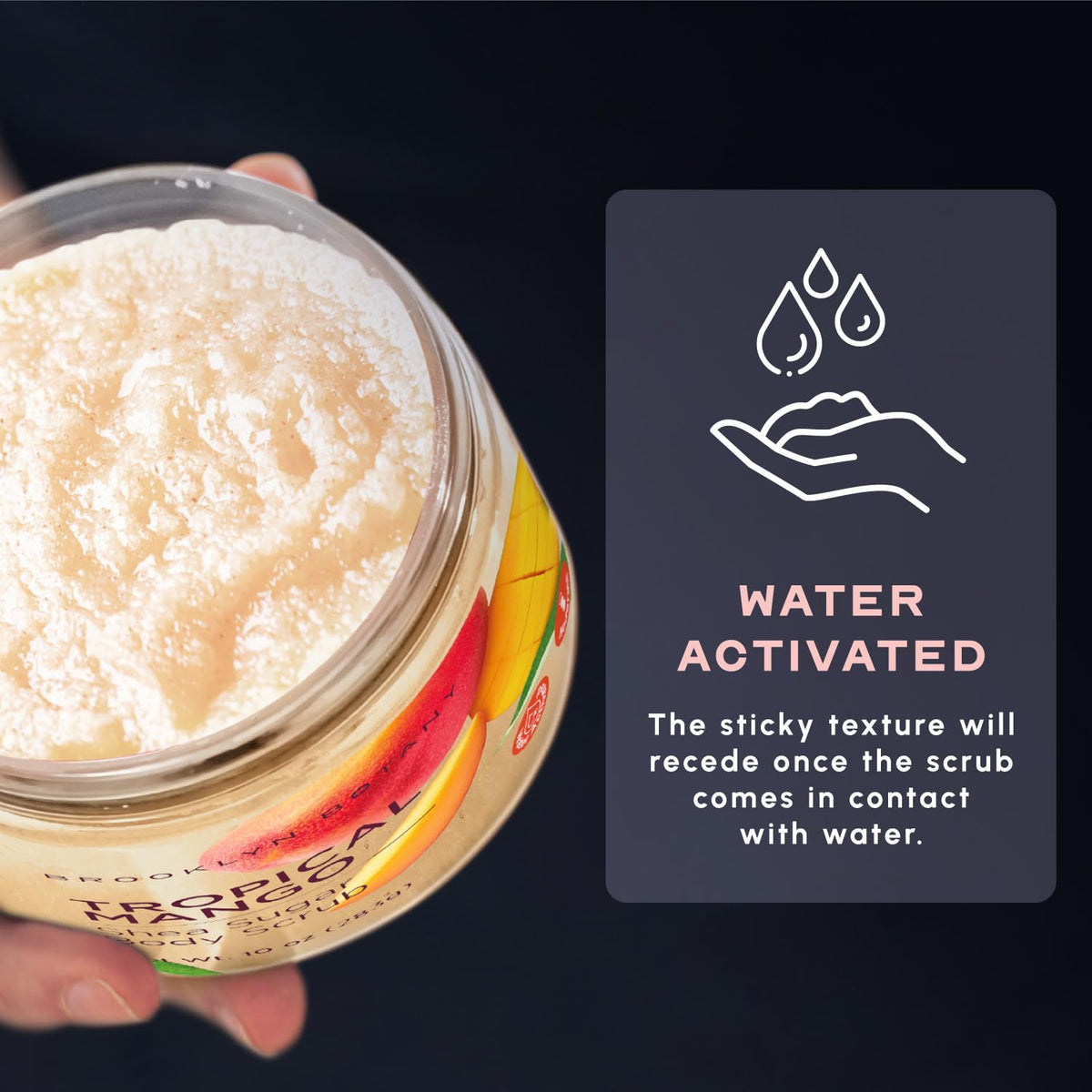 Brooklyn Botany Tropical Mango Shea Sugar Scrub in use during a shower
