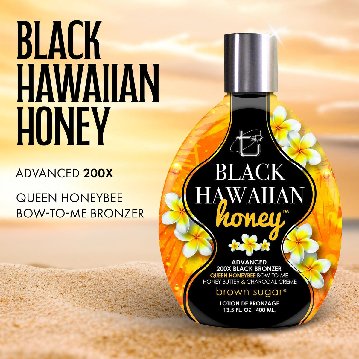 Brown Sugar 200X Bronzer Tanning Lotion back view with ingredient details