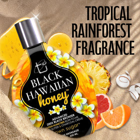 Brown Sugar 200X Bronzer Tanning Lotion with tropical background