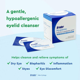 Bruder Eyelid Cleansing Wipes open box showing wipes