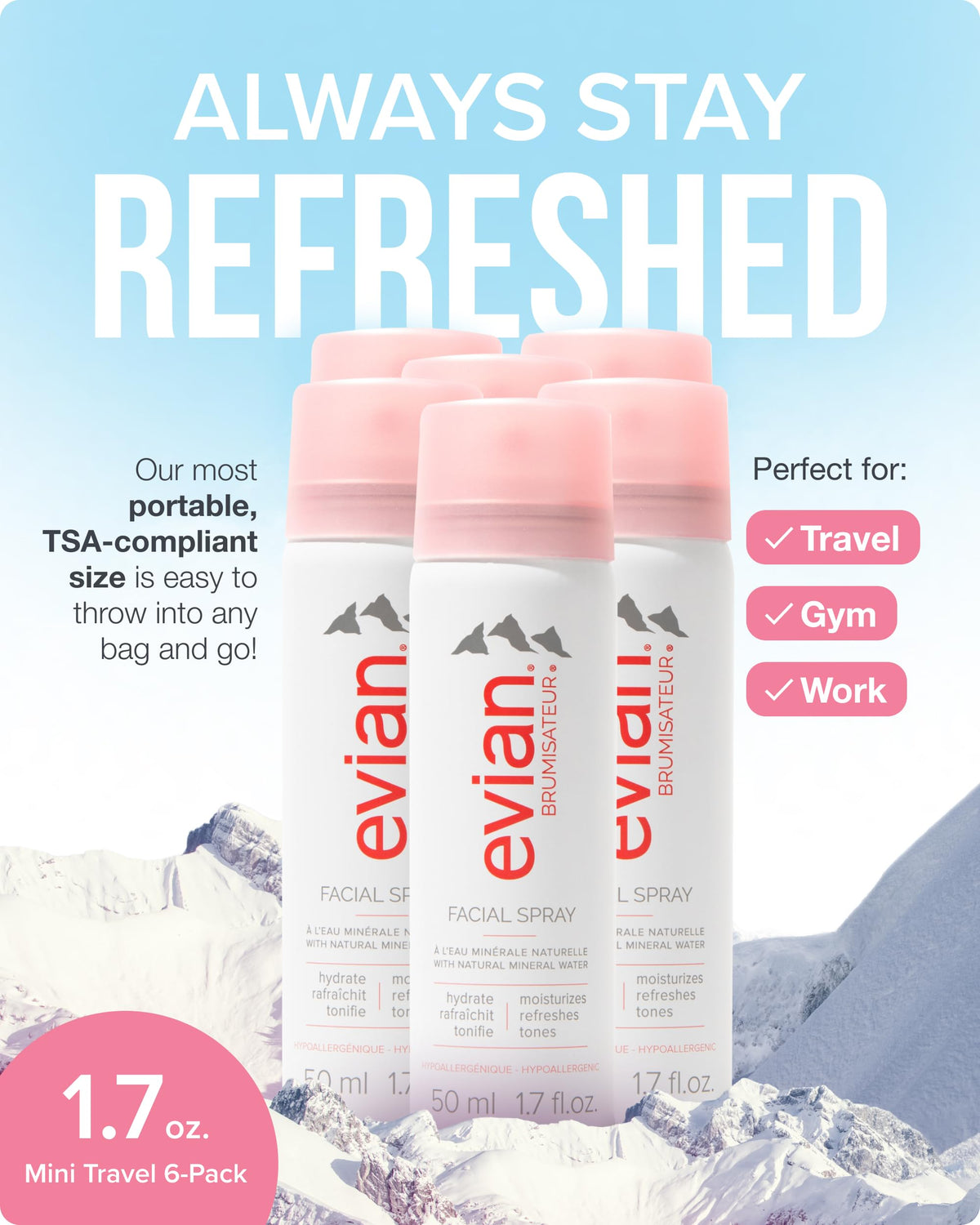 BRUMISATEUR Evian Facial Spray 1.7 oz travel pack side view