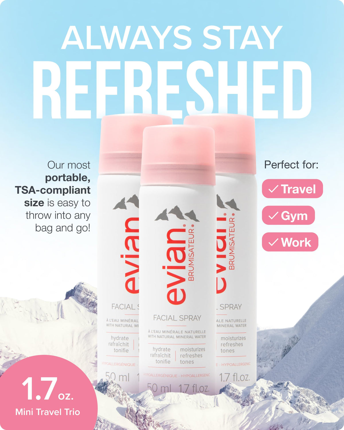 BRUMISATEUR Evian Facial Spray 1.7 oz with mist nozzle