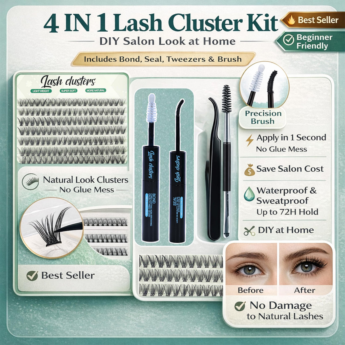 Brush and tweezers included in FebFeb Lash Clusters Kit