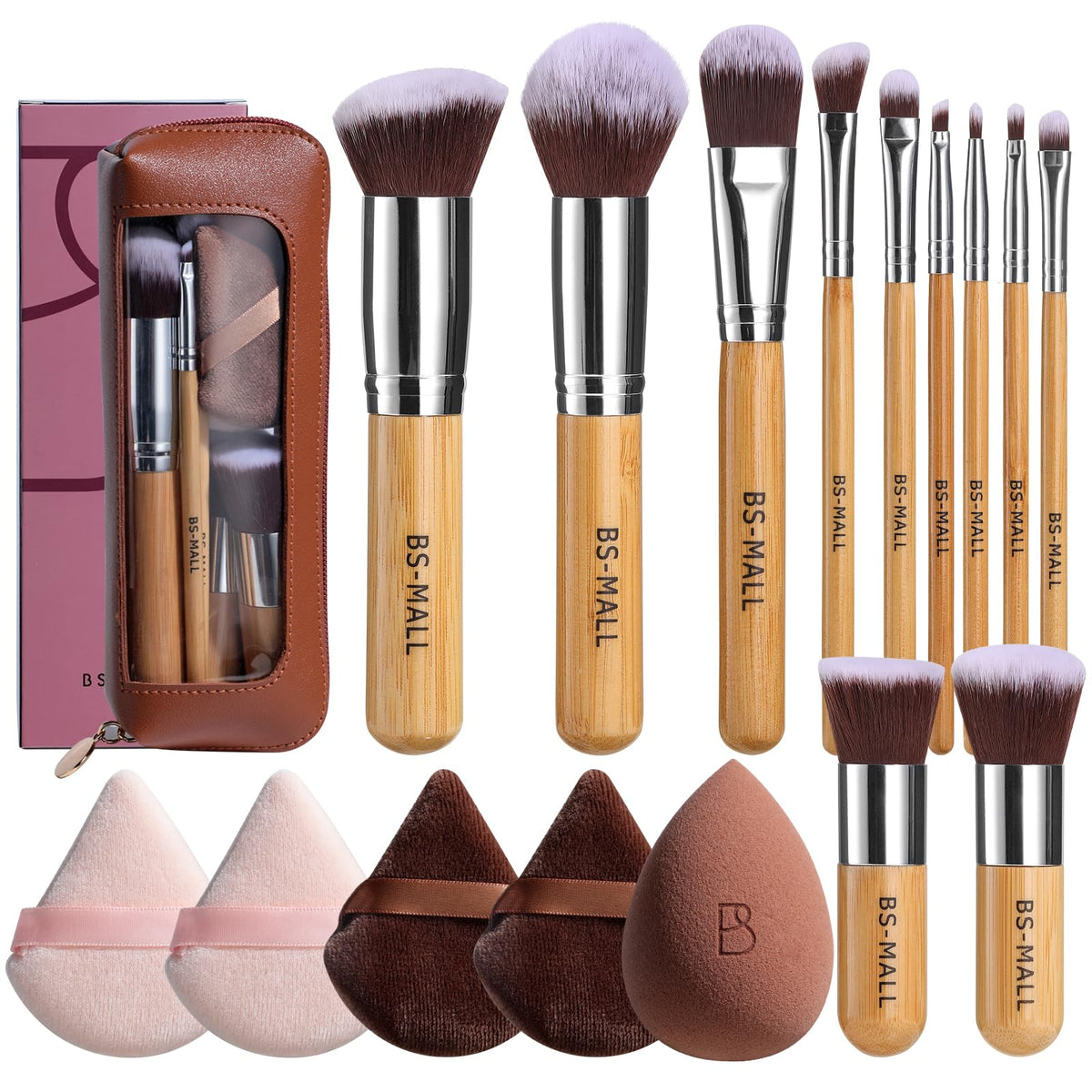 BS-MALL 11-piece bamboo makeup brush set with organizer bag